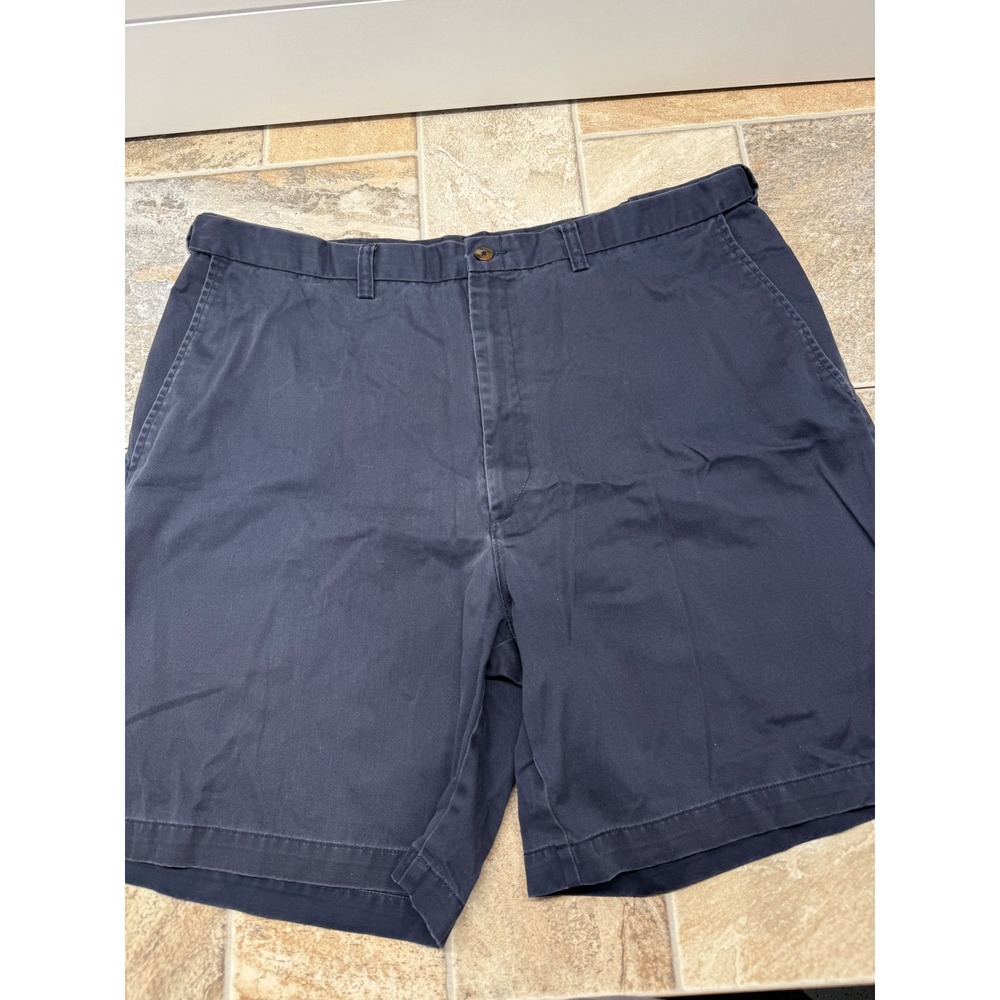 Haggar Mens Navy Blue 100% Cotton Twill Flat Front Chino Shorts Size 38